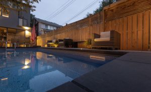 backyard interlocking pool deck
