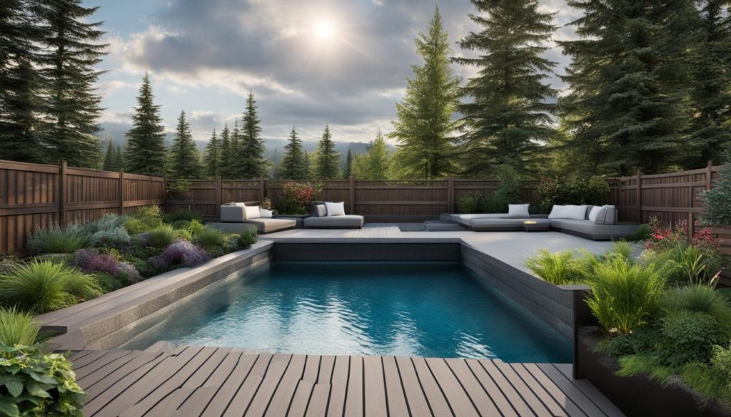 Canadian pool landscaping privacy fence