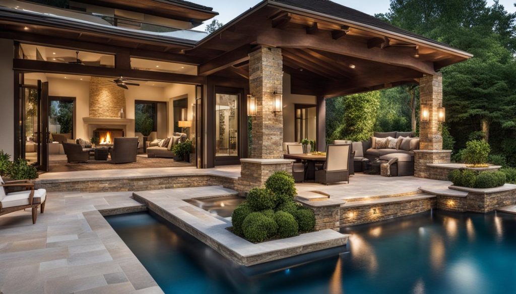 outdoor living space by the pool